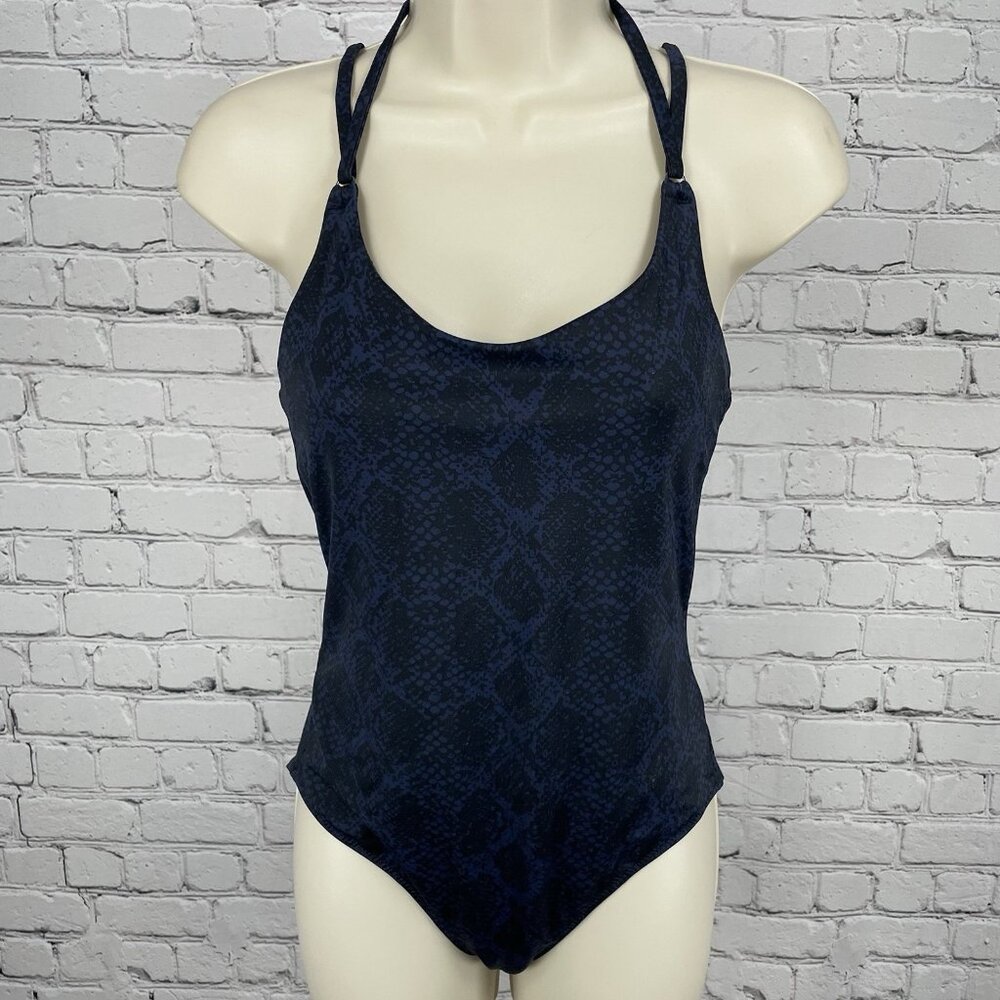 Athleta Blue Snakeprint Keyhole Strappy Adjustable One Piece Swimsuit Size XS